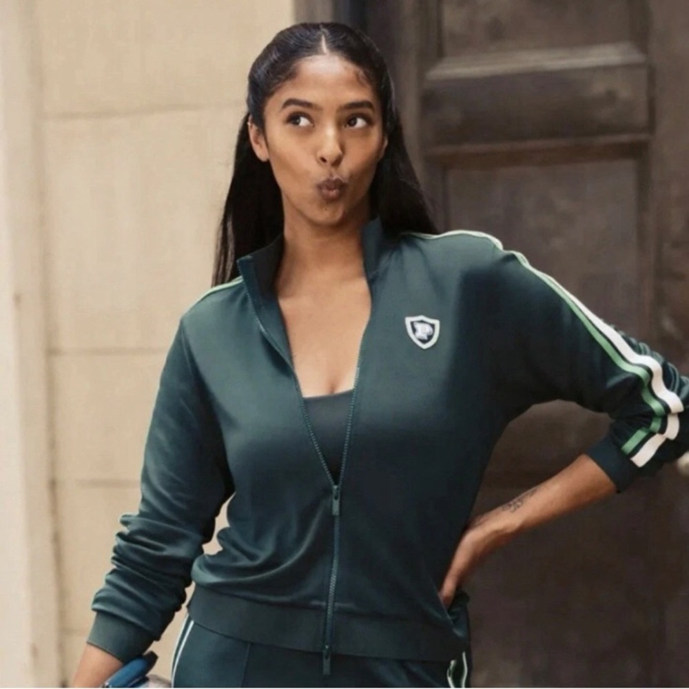 Dark Green Track Jacket with Contrast Stripes
